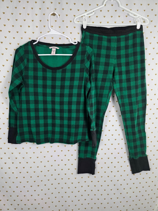 Victorias Secret Green Plaid Thermal Sleep Set Long Sleeve Shirt Pants Medium