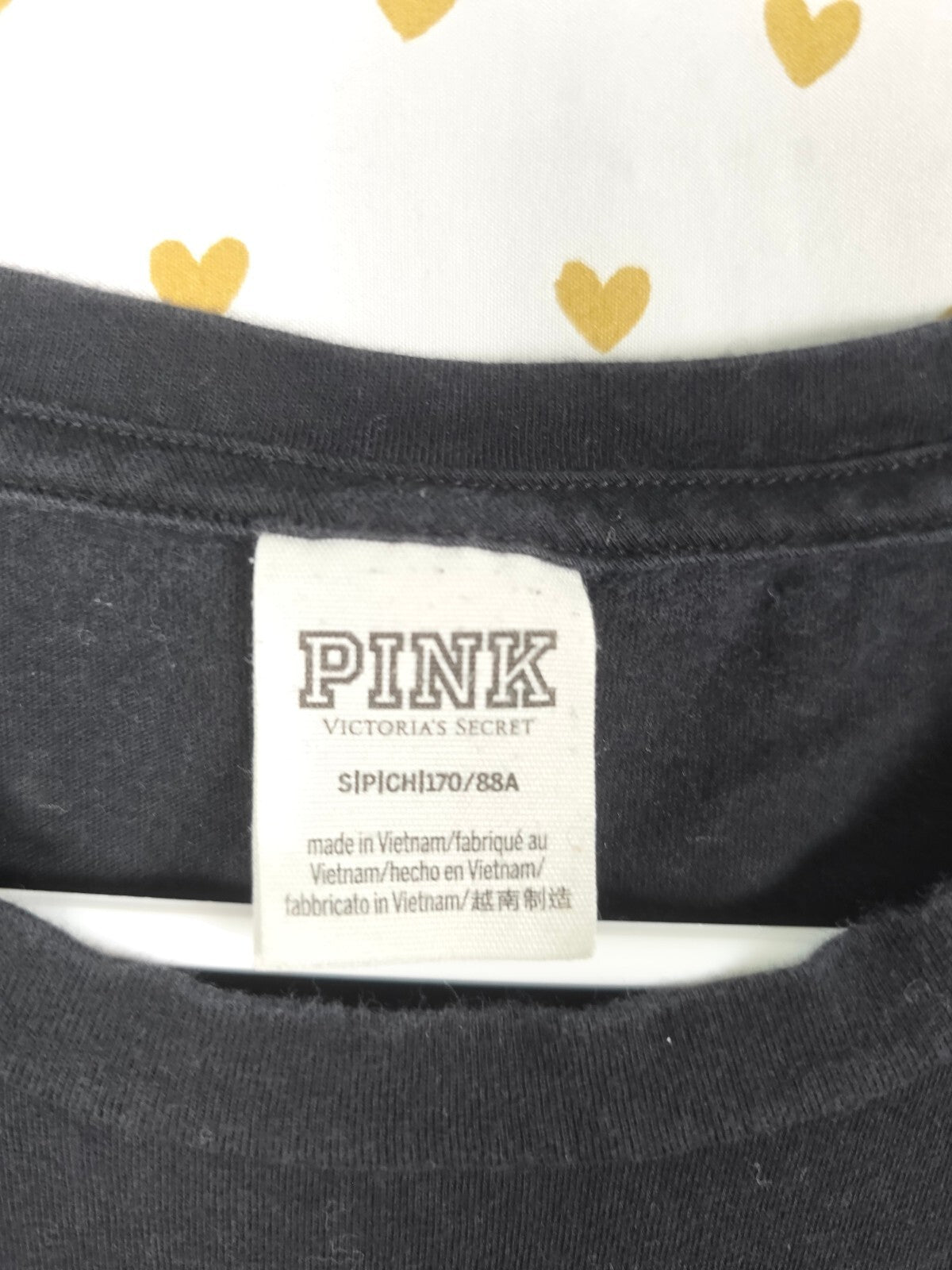 Victorias Secret PINK BLING GOLD Sequin Pocket Tee Shirt black SMALL