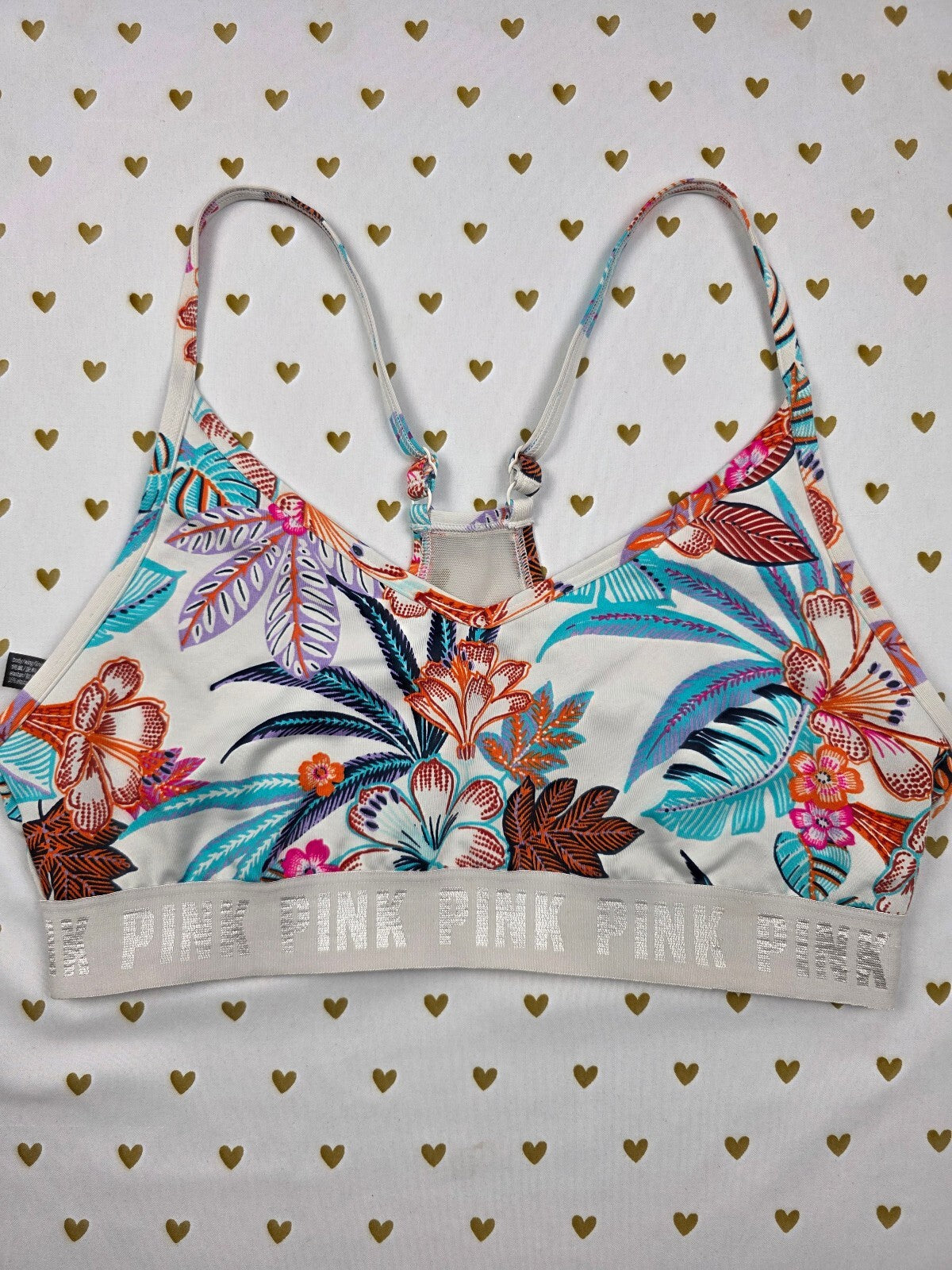 Victorias Secret Pink Floral Hawaiian LARGE Sports Bra Bralette Bra Top Tank