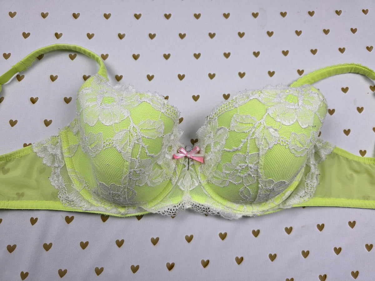 Victorias Secret Neon Lace Accent Lined Demi Balconette Bra 32DDD