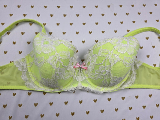 Victorias Secret Neon Lace Accent Lined Demi Balconette Bra 32DDD