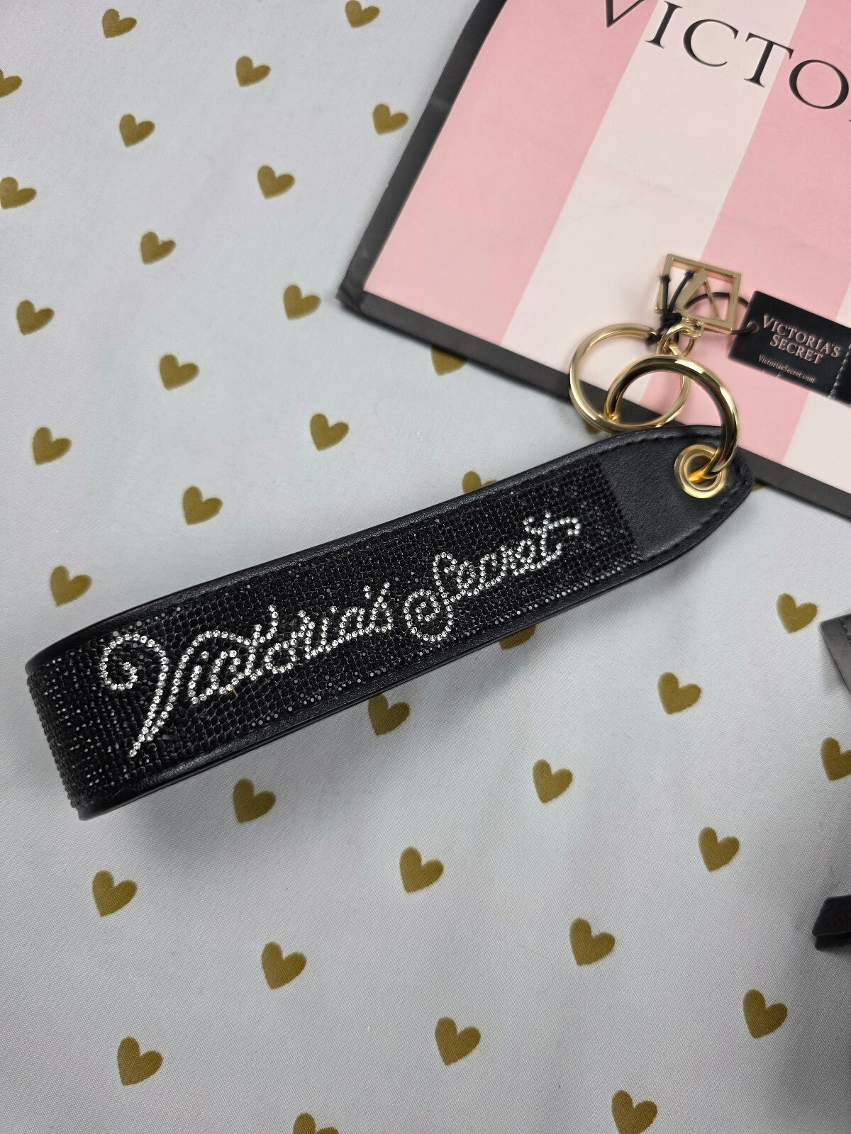 Victoria Secret BLING wristlet strap keychain Logo & Backpack Pouch NEW NWT SET