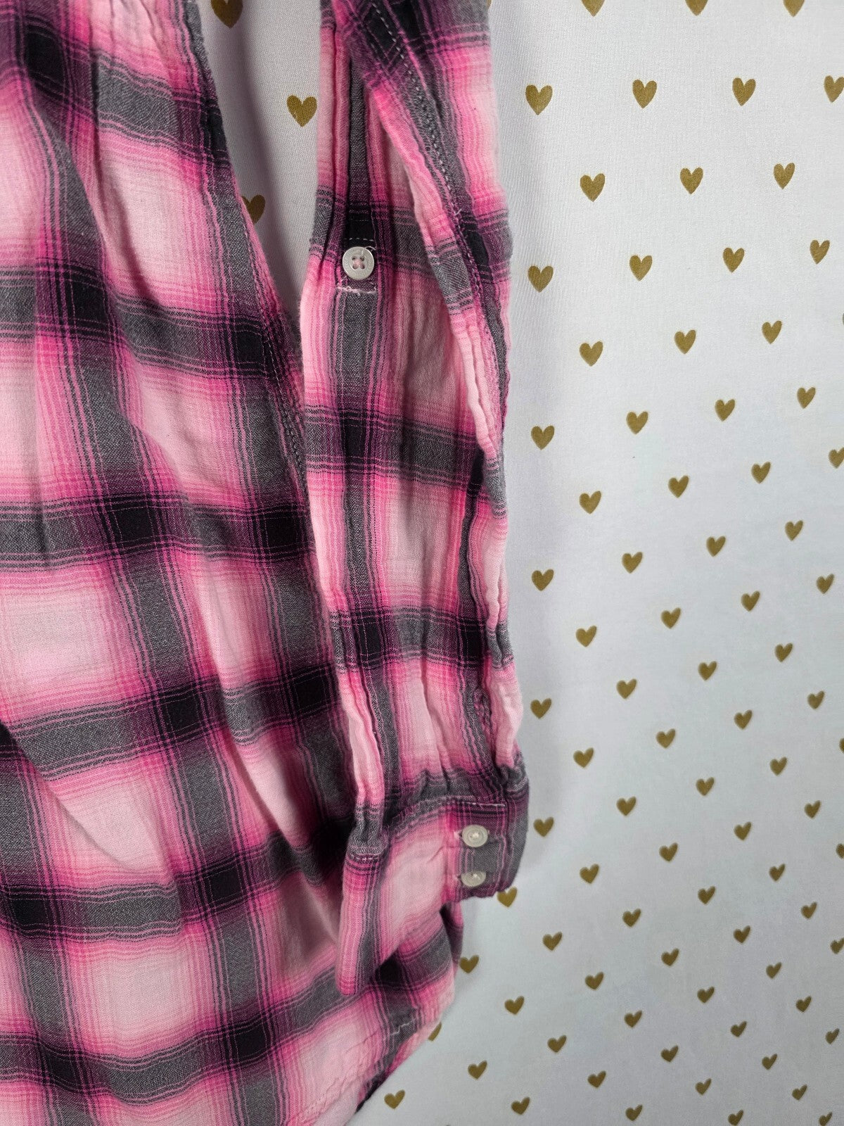 Vintage PINK Victoria's Secret Plaid Shirt Dress Tunic Pink Gray Small Y2K