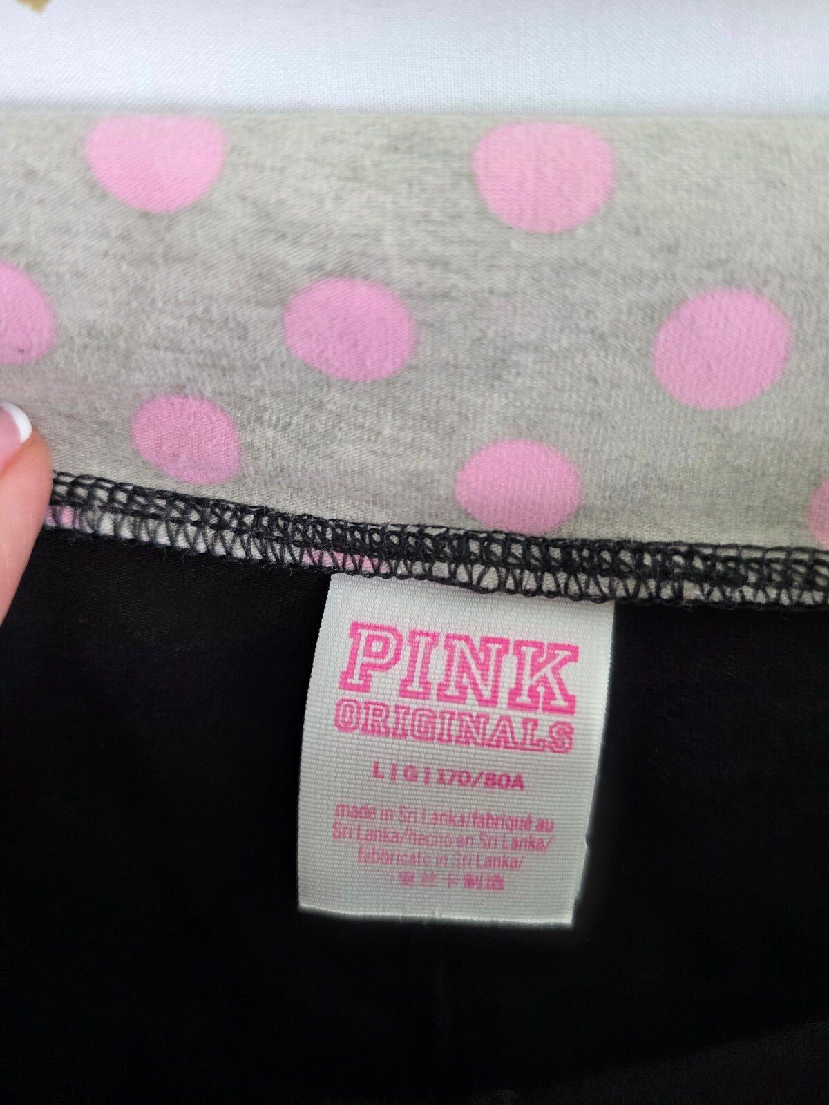 Victorias Secret PINK Polka Dot Campus Originals Foldover Flare Yoga Pants HTF L