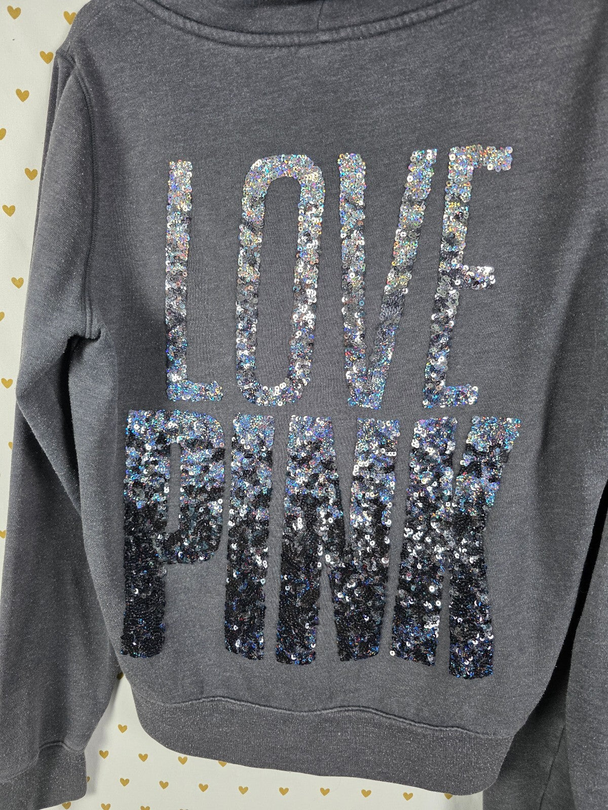 Victoria’s Secret PINK LOVE PINK Sequin BLING Hoodie Jogger Set Gray L