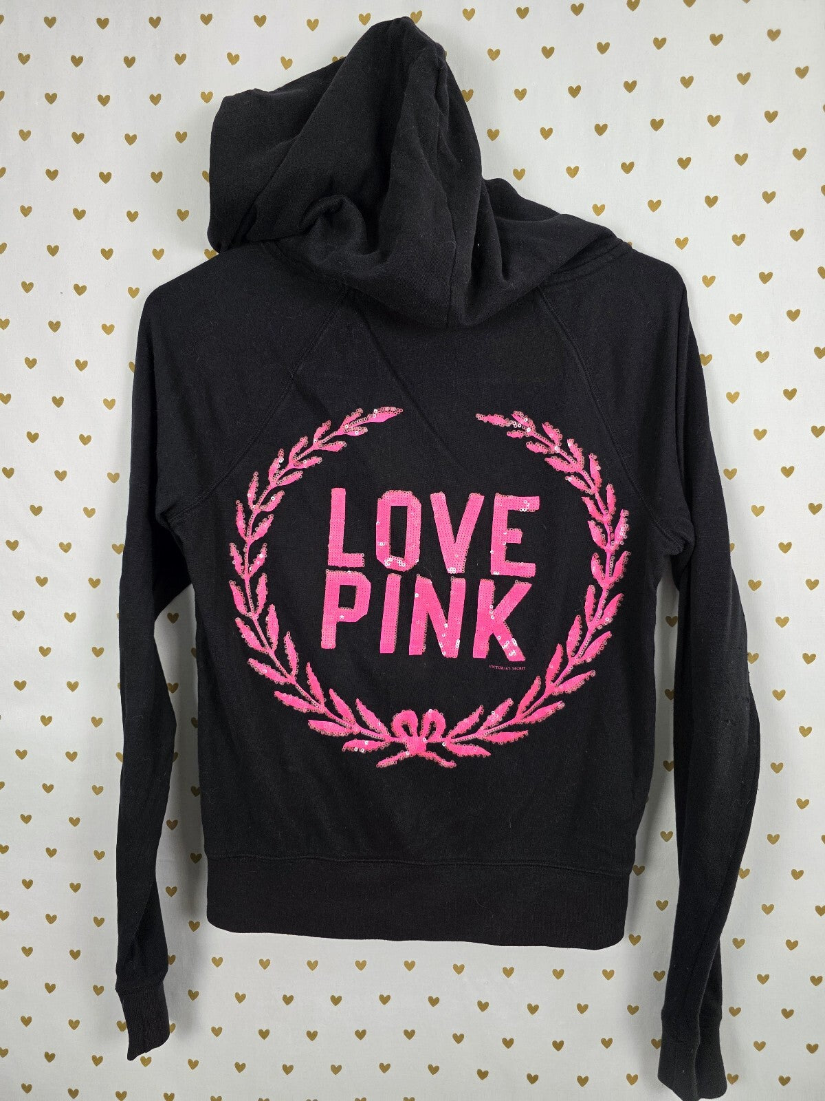 Victorias Secret Pink Sequined Crest Neon Full zip Hoodie Jacket Coat XS