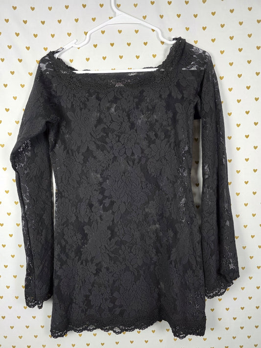 Victorias Secret Vintage Lace Stretchy Little Black DRESS Y2k LARGE