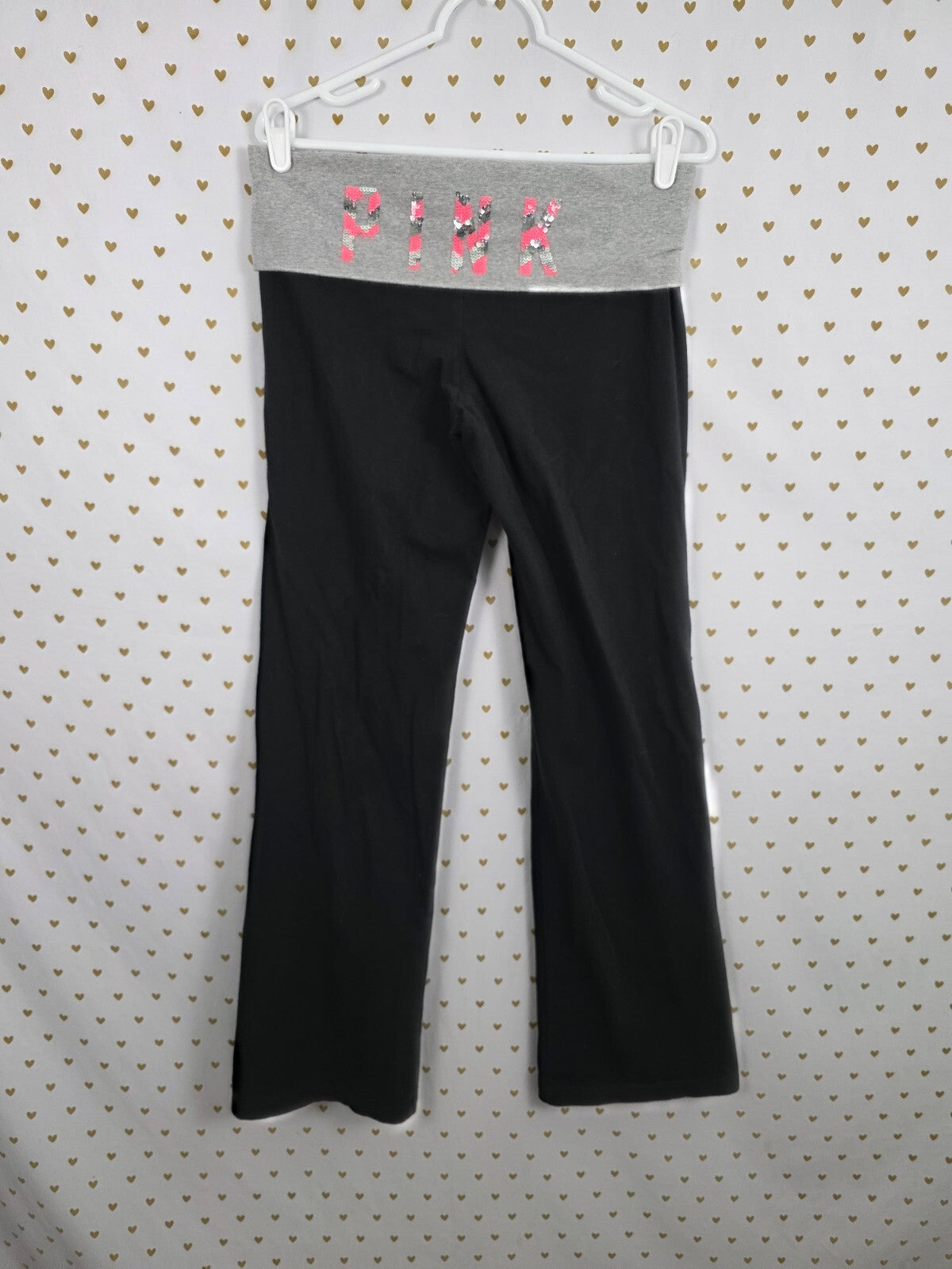 Victorias Secret PINK Chevron Bling Flare Foldover Y2k Yoga Pans Sequined Large