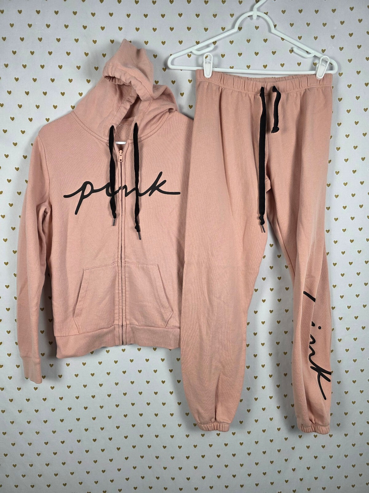 Victorias Secret Pink Logo Sweats SET 2pc Hoodie Sweatpants XS SMALL