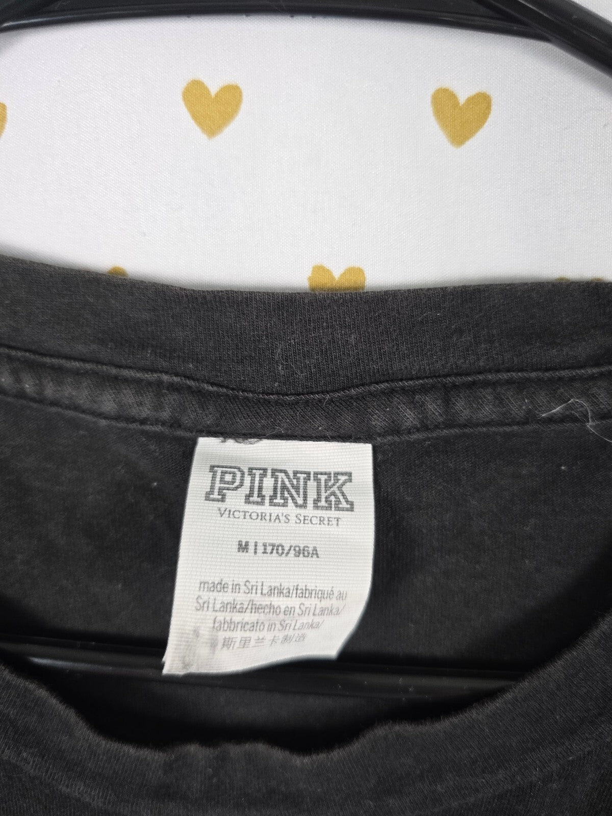 Victorias Secret PINK Black Bling Studded Tee shirt Logo Glitter MEDIUM