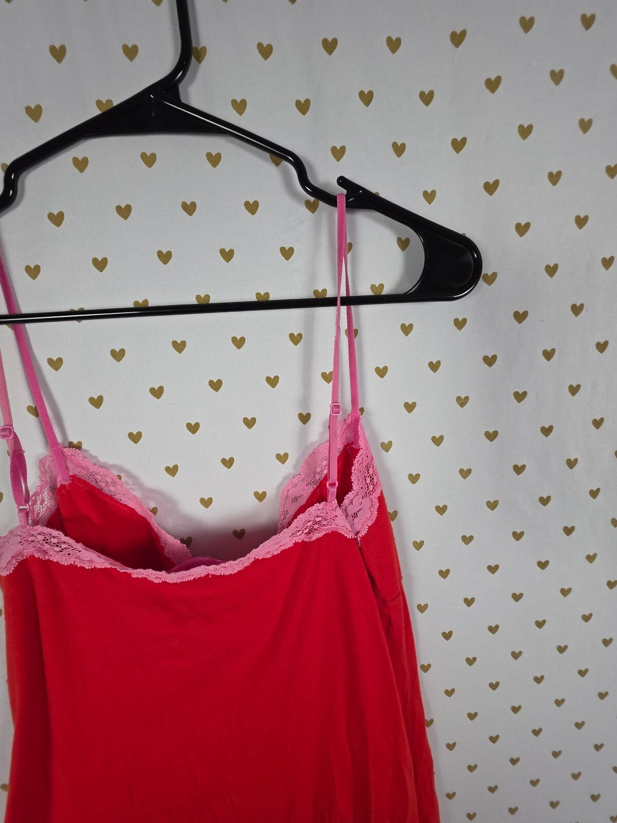 Vintage 2005 Victoria's Secret PINK M/L Red Lace Dog Tank Slip Dress Y2K Cotton