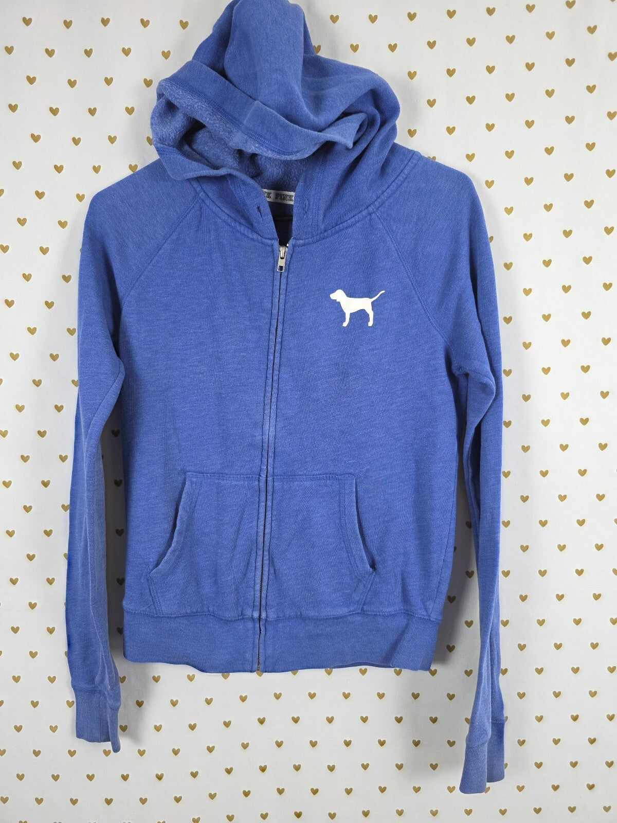 Victorias Secret Pink Embroidered Logo Full ZIp Hoodie Jacket Blue XS