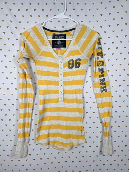 PINK Victoria's Secret 1986 Heritage Stripe Henley Long Sleeve Top Varsity XS