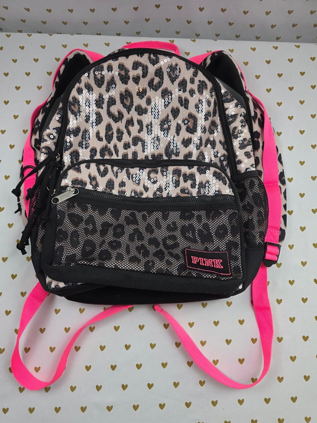 Victoria’s Secret PINK Leopard Sequin BLING Backpack Hot Pink Y2K