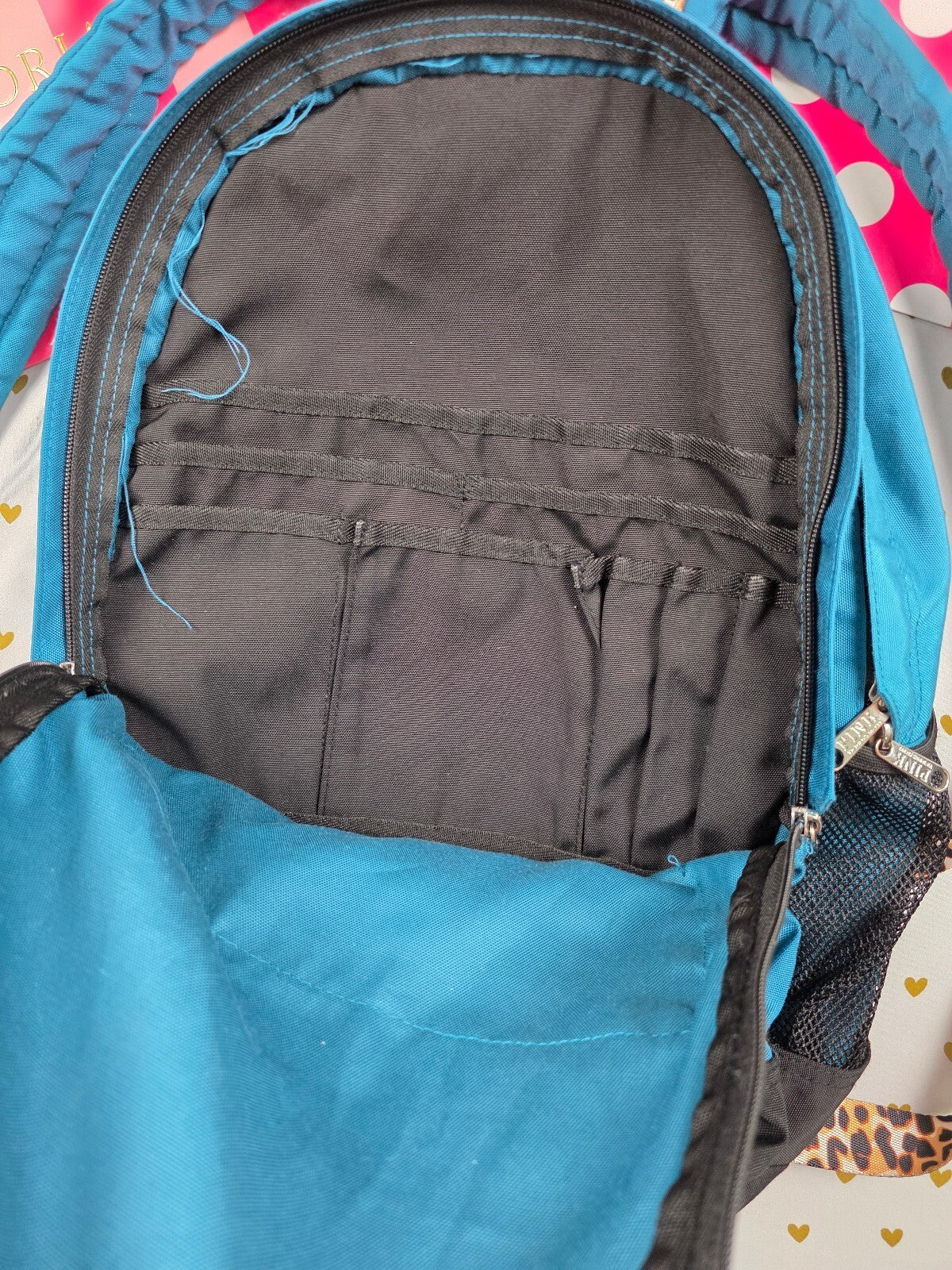 Victoria's Secret PINK Backpack Jade Teal Leopard Straps Full Size Bookbag