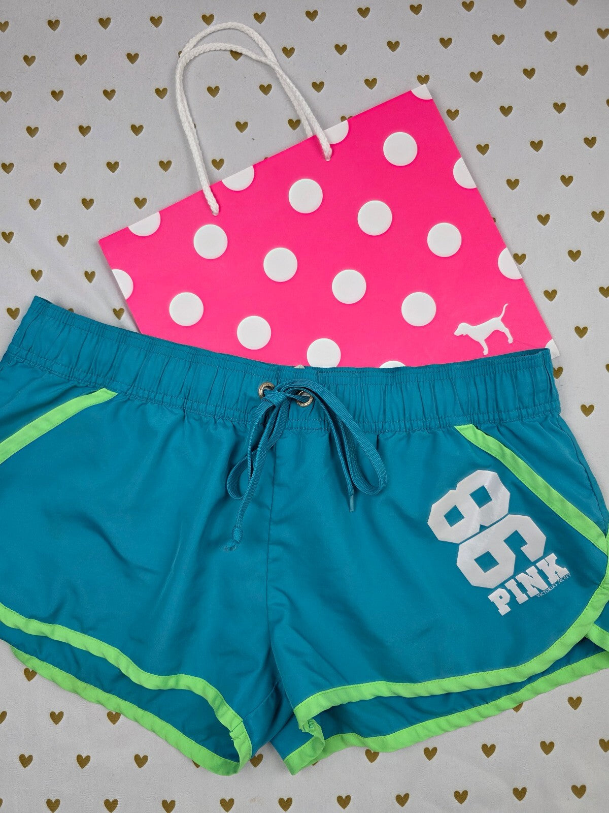 Victoria's Secret PINK 86 Shorts Medium Teal Neon Green Vintage Y2K Athletic