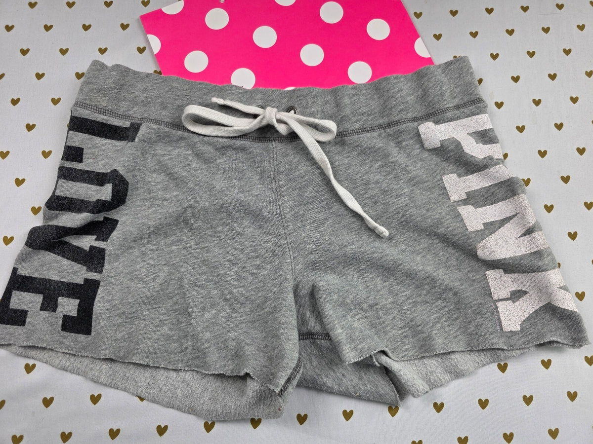 Victorias Secret PINK Grey Sweat Shorts Logo Drawstring Y2k Vintage Medium