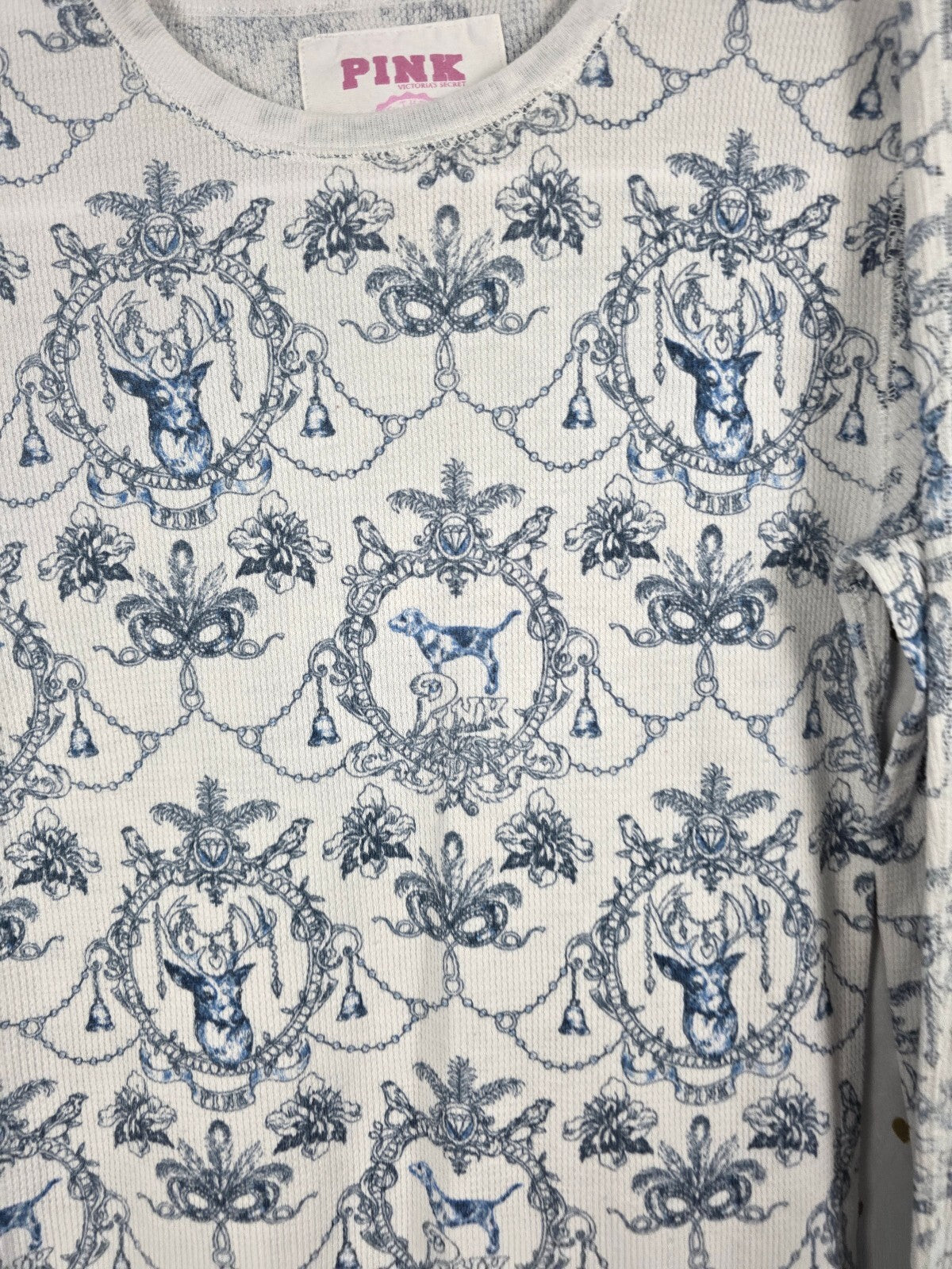 Victoria's Secret PINK Vintage Thermal Pajama Set S Deer Dog Toile Y2K