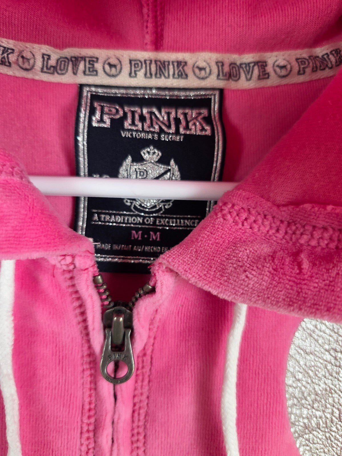 Victoria's Secret PINK Vintage Velour Hoodie M Pink I Love Parties Sequin BLING