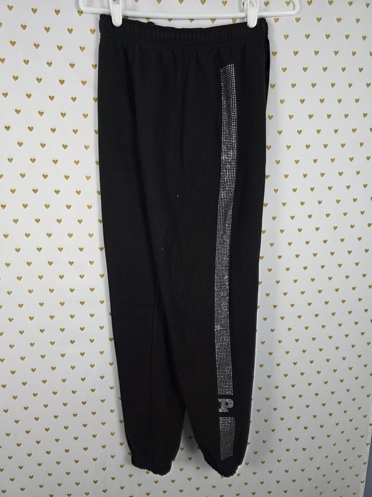 Victoria's Secret PINK Black Rhinestone Stripe Hoodie Jogger Set XS Bling