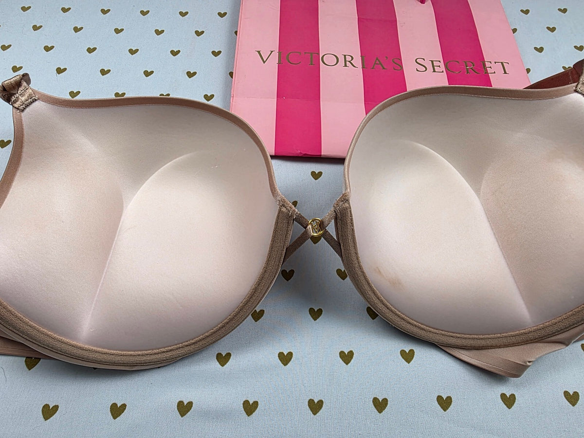 Victorias Secret Bombshell Add 2 Sizes Push Up Bra Beige Plunge 38D