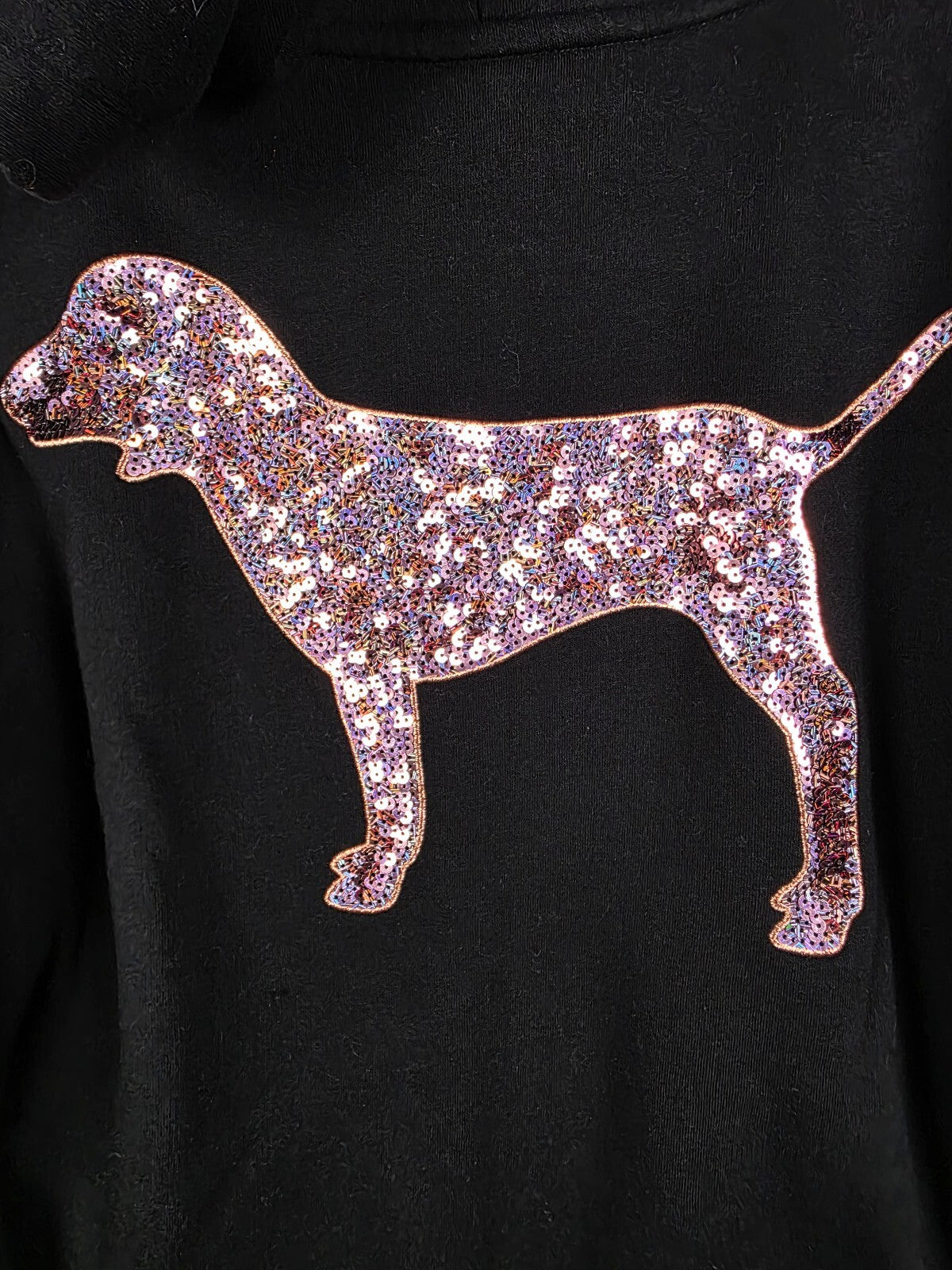 Victorias Secret Pink Full Zip Dog Bling Sequined Rose Gold Large Hoodie Jacket