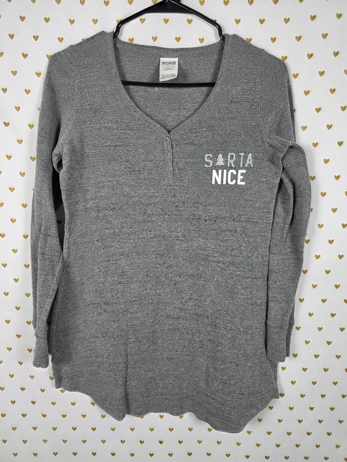 Victorias Secret PINK SORTA NAUGHTY SORTA NICE Thermal Long sleeve Shirt SMALL