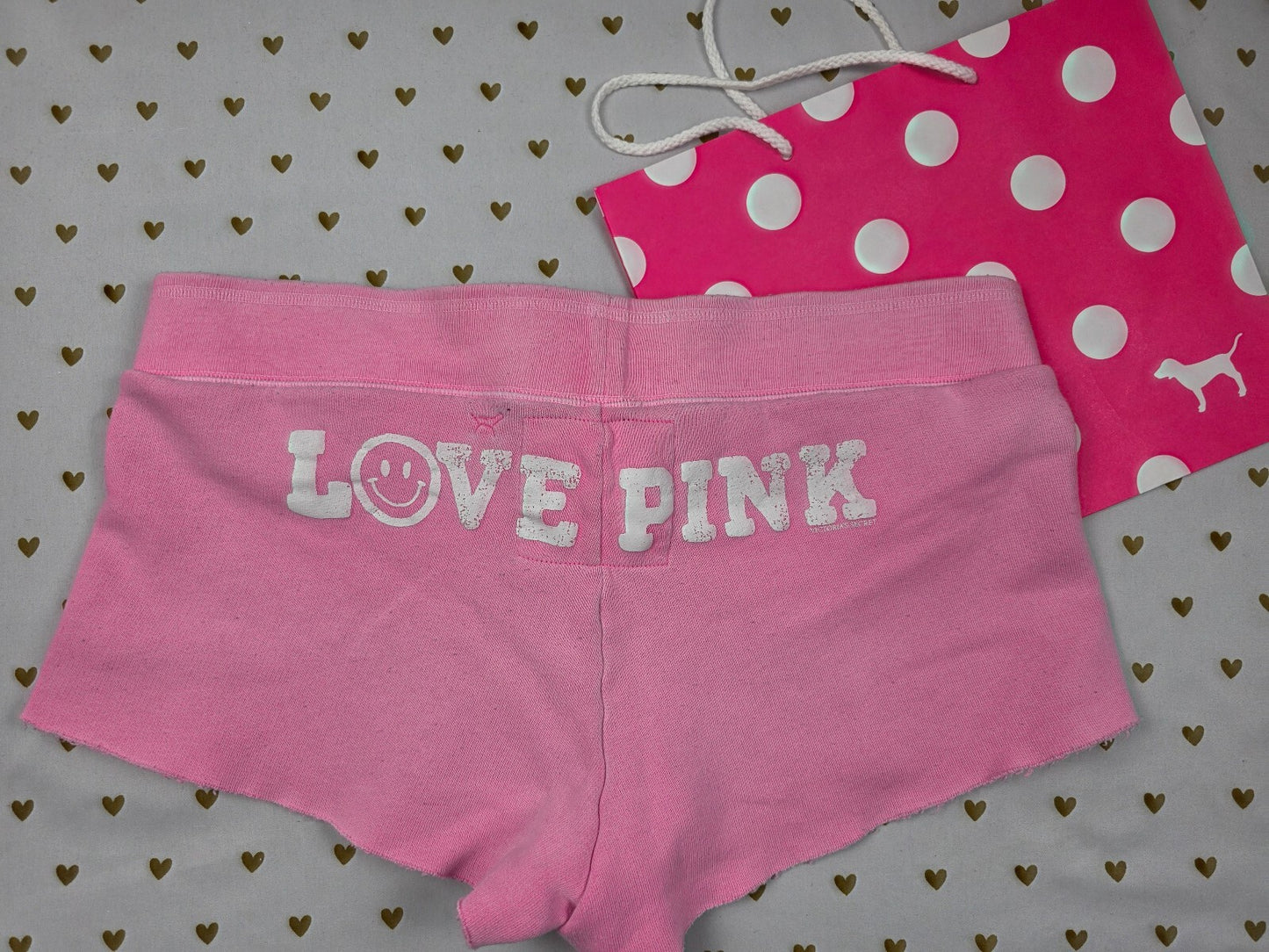 Victorias Secret PINK Vintage LOGO BUTT Y2k Medium University Booty Shorts Sweat