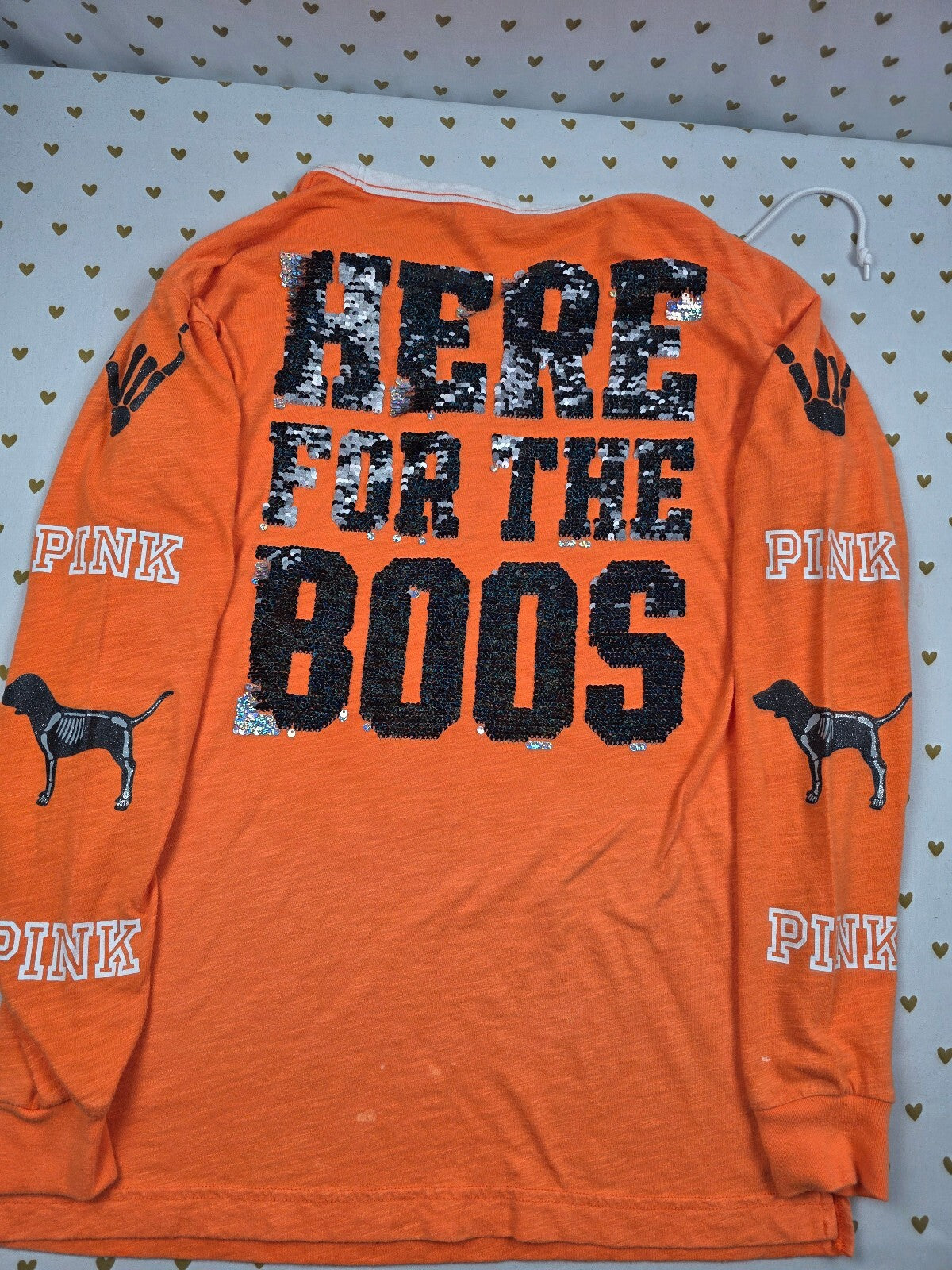 Victorias Secret PINK HTF HALLOWEEN Here for the BOOS BLING Tee Lace front XS