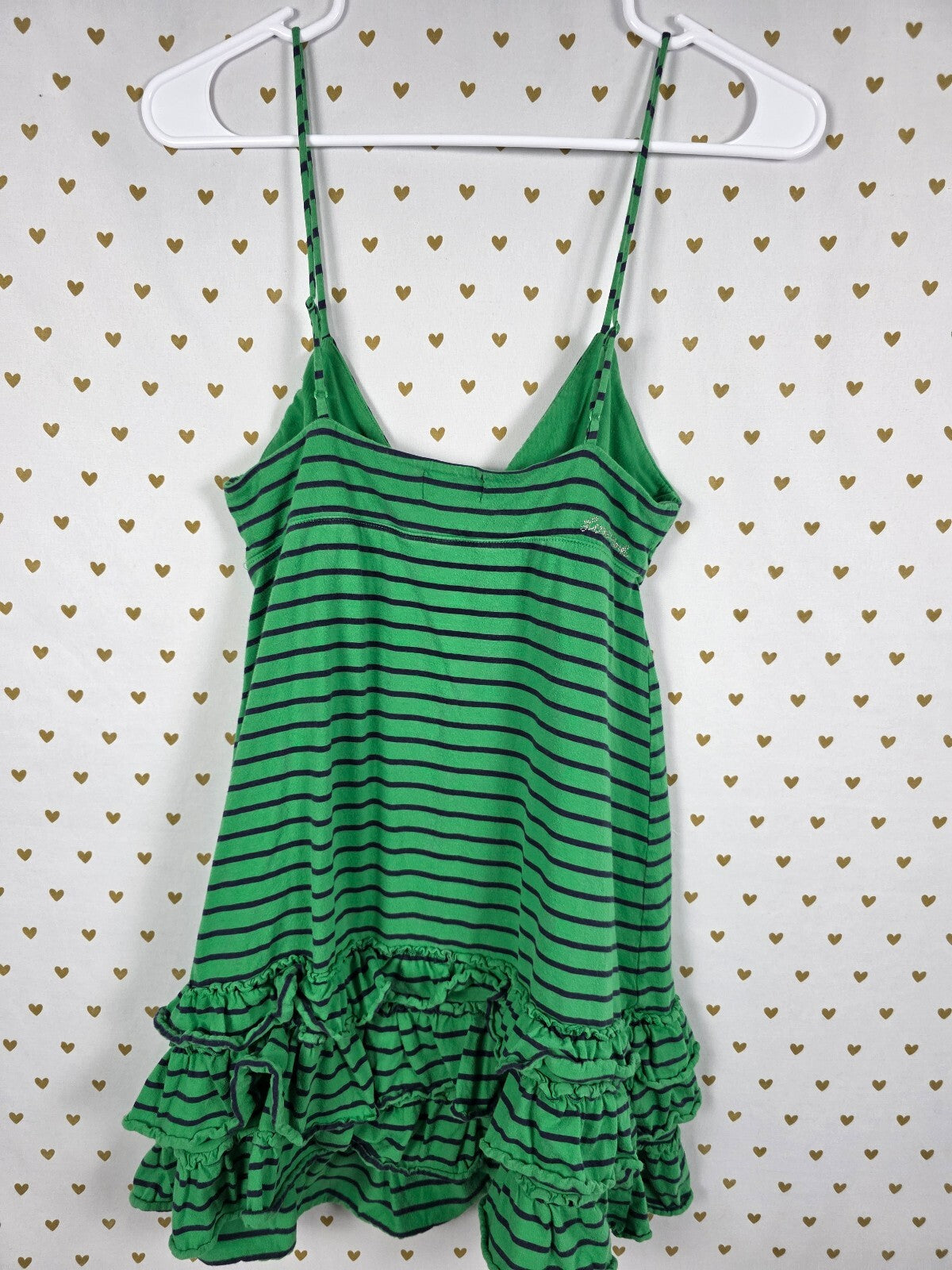 Vintage 2005 Victoria's Secret PINK Green Striped Ruffle Dress M Y2K Dog