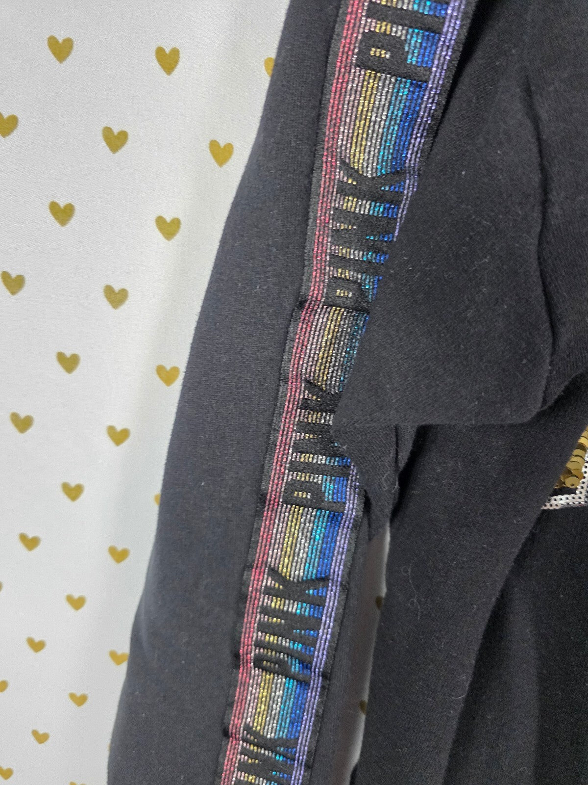 Victorias Secret Pink Rainbow Bling Flip Logo Slouchy Sweater Shirt SMALL