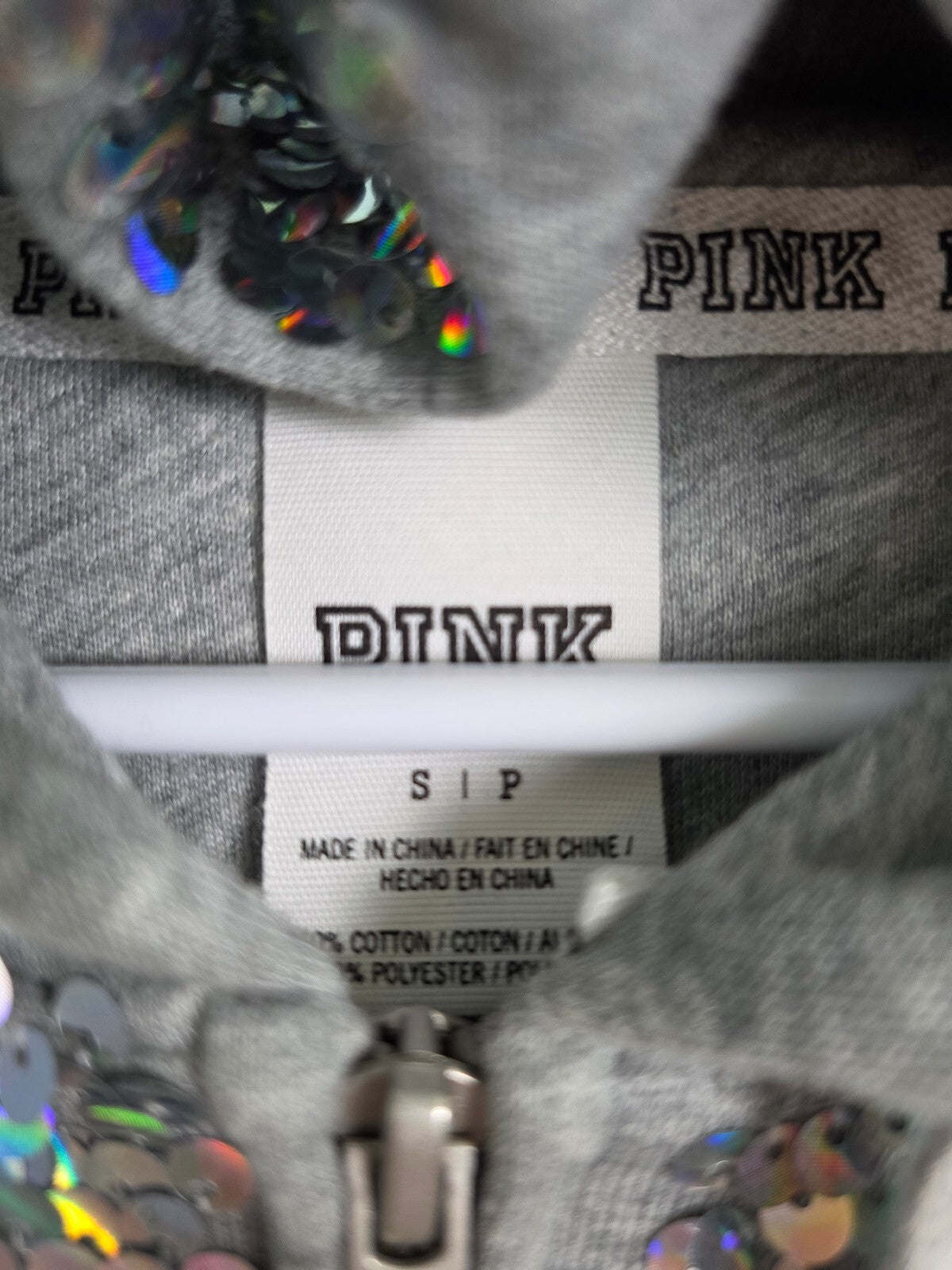PINK Victoria's Secret Fashion Show FULL Sequin Zip Hoodie Gray S BLING HTF