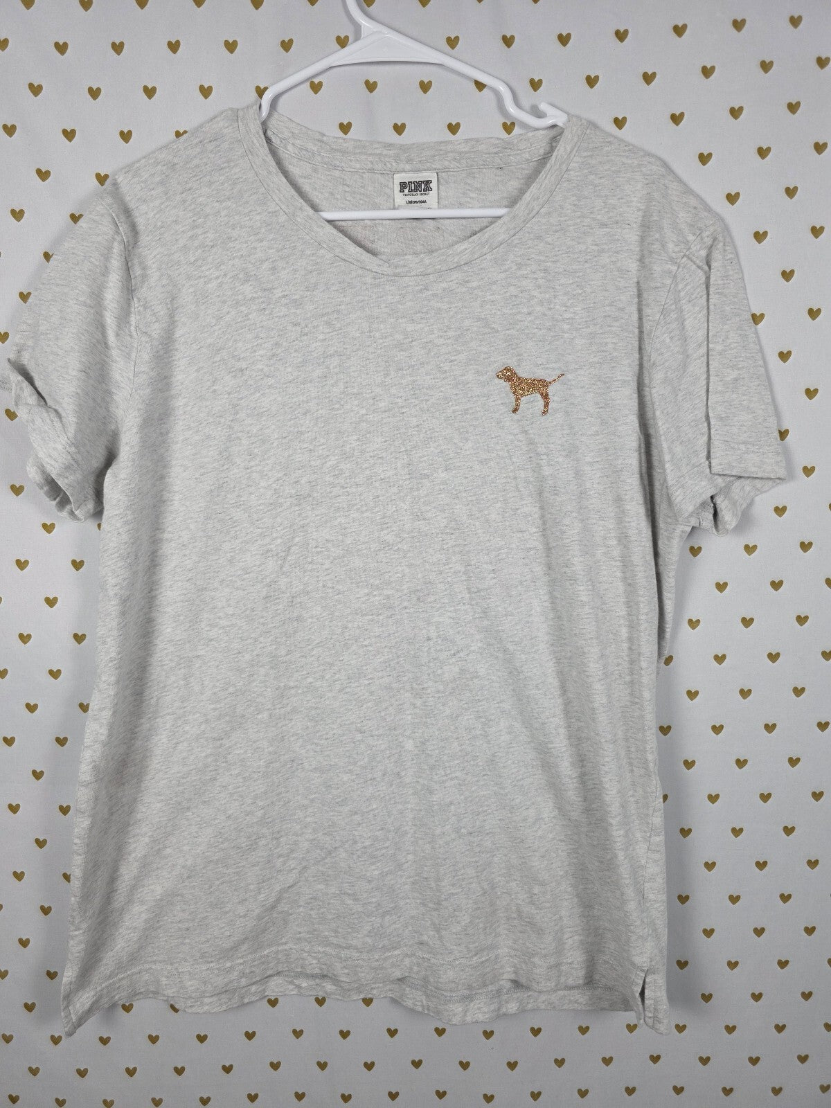 Victorias Secret PINK GOLD BLING Glitter Tee shirt Pocket LARGE