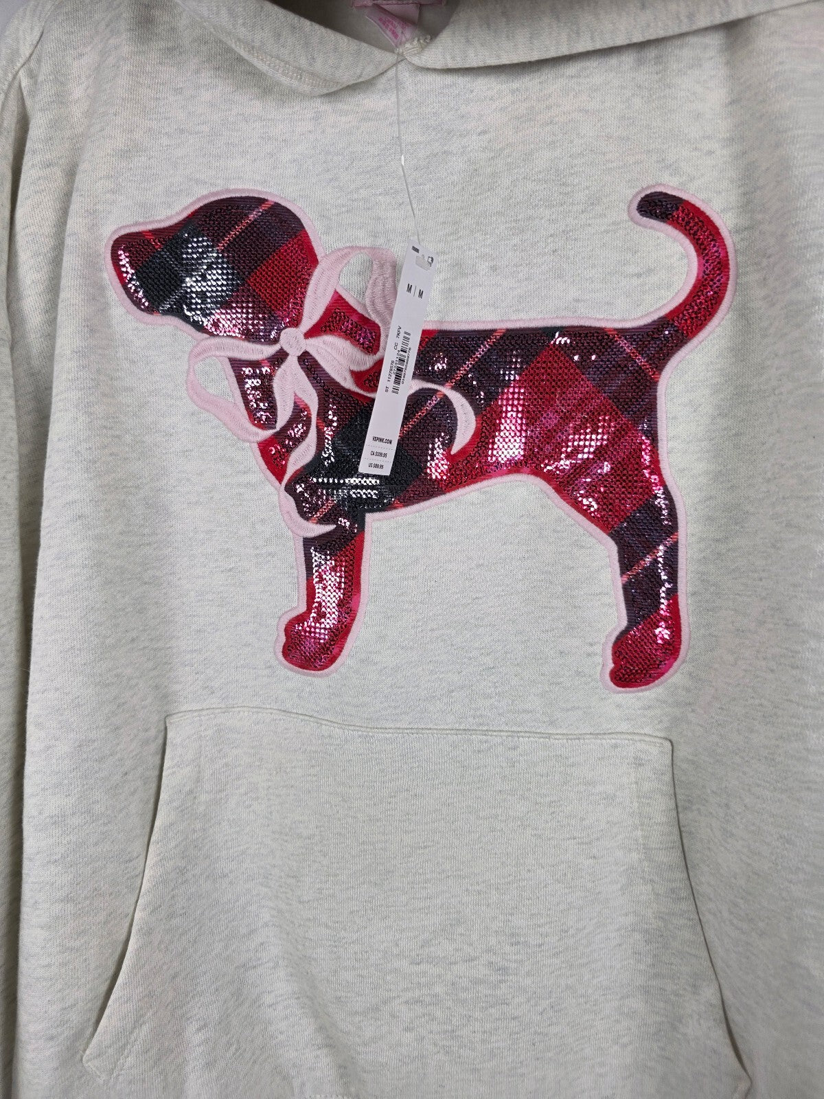 NWT VS PINK x LoveShackFancy Sequin Dog Hoodie Jogger Set M Short Plaid