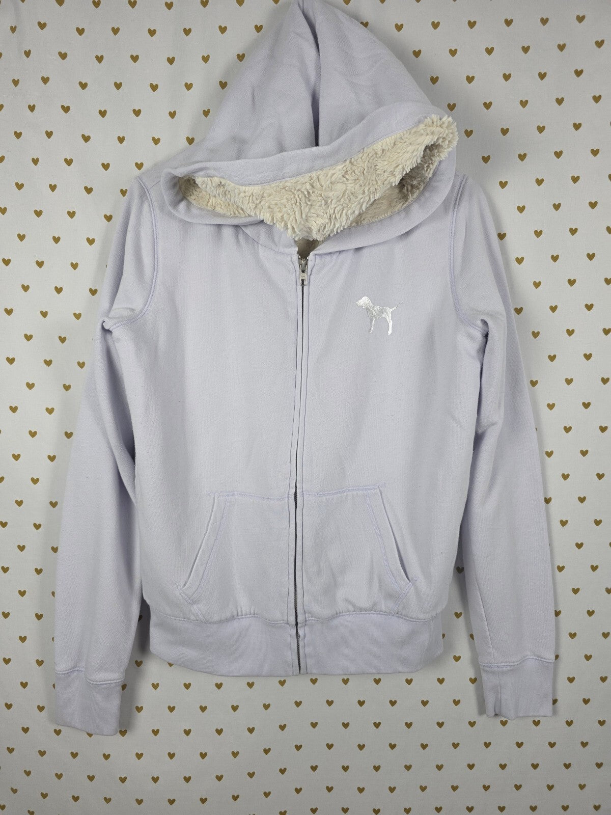 Victorias Secret Pink Grey FUR LINED Hoodie Jacket BLING MEDMAID Sequined S
