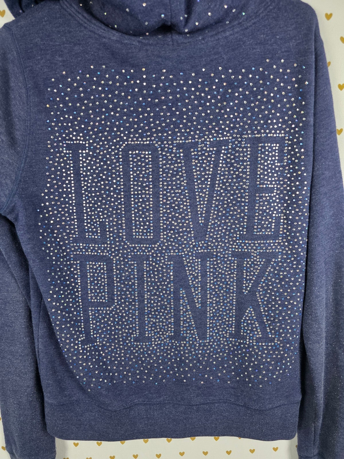 Victorias Secret Pink Bling Rhinestone Logo Full zip hoodie jacket Blue Medium