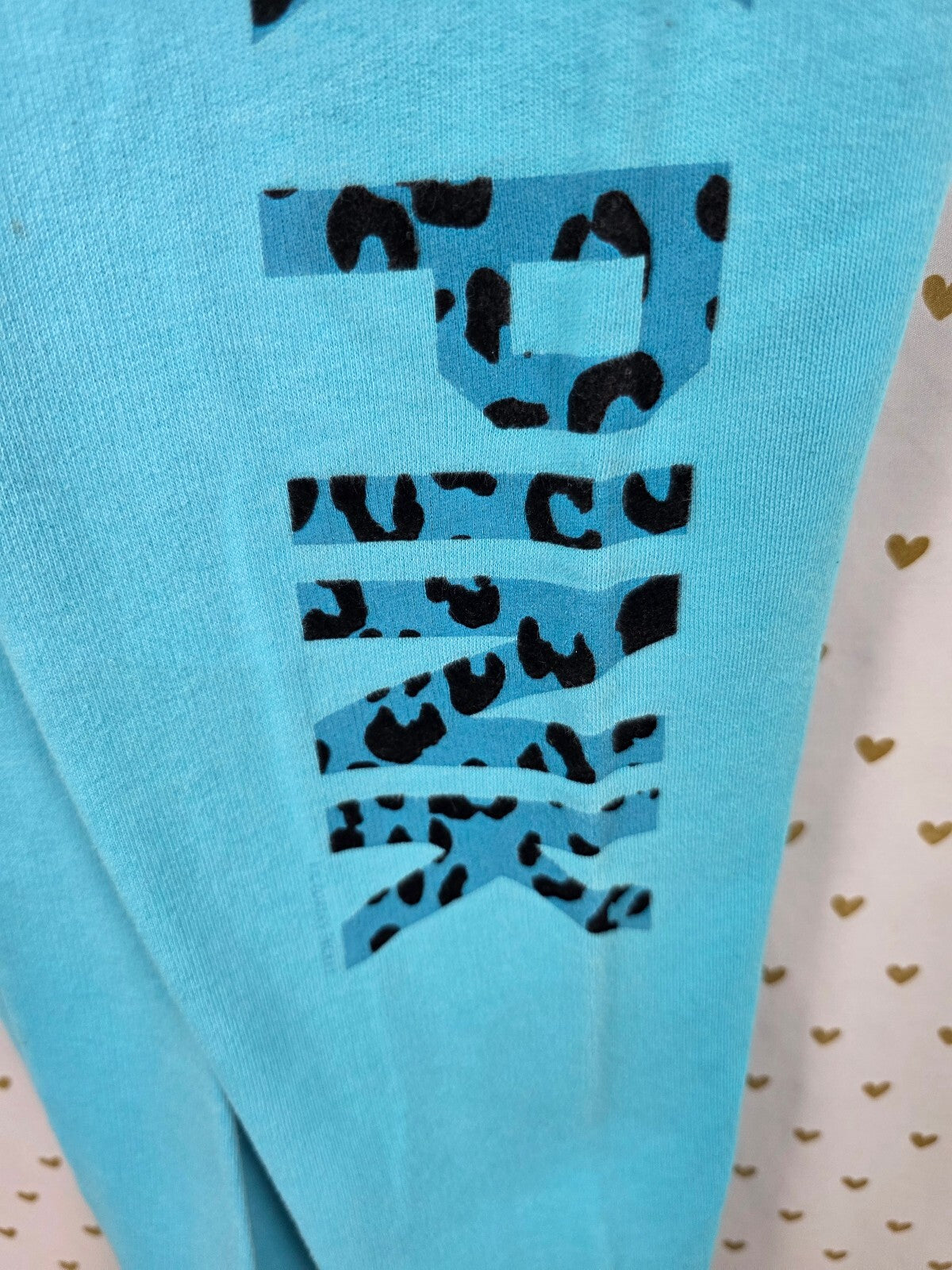 PINK Victoria's Secret Aqua Blue Jogger Sweatpants Leopard Logo Graphic XS
