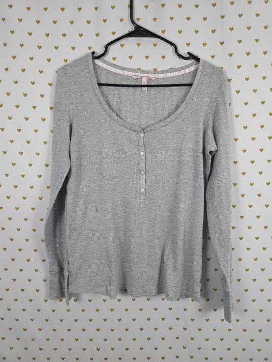 Victorias Secret Shimmer Grey Long sleeve Knit Henley Shirt Large