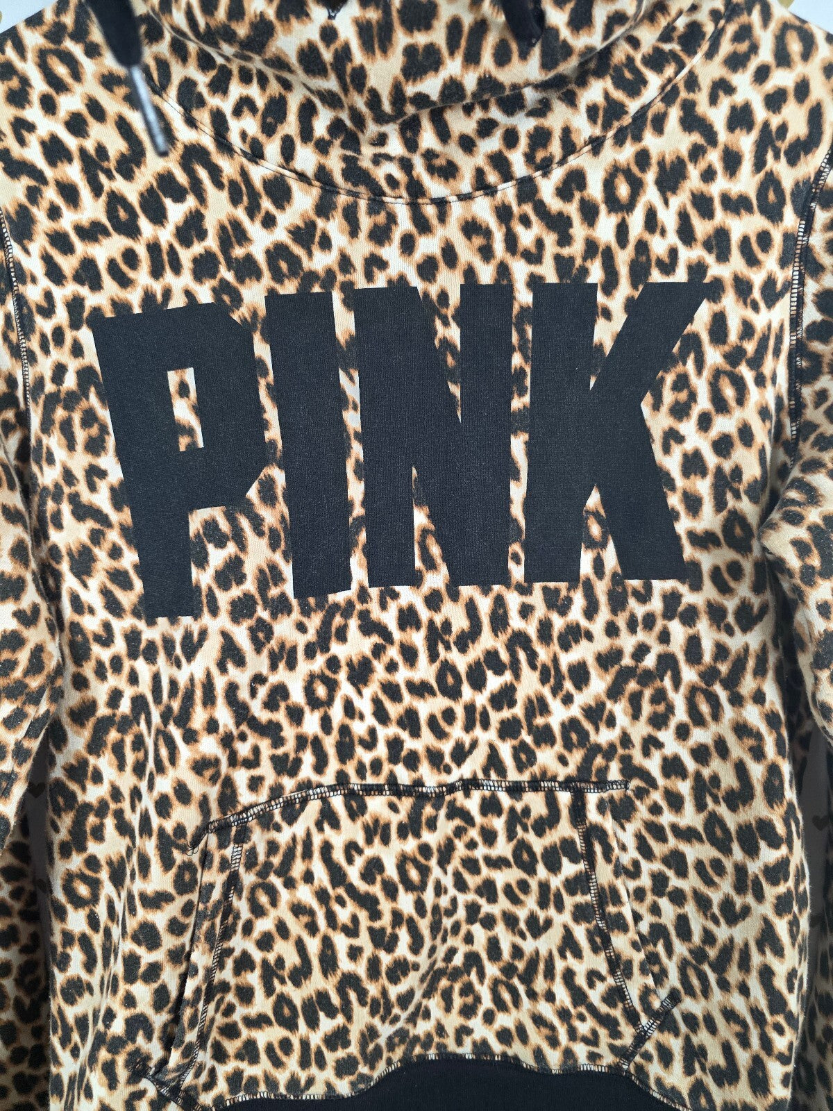 PINK Victoria's Secret Leopard Print Hoodie Pullover Cowl Neck Pocket Size M