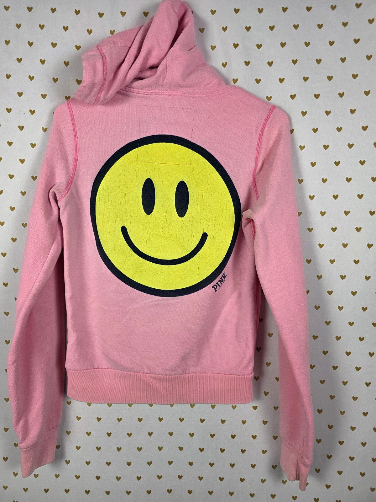 Victorias Secret Pink Vintage Y2k Preppy Happy Face Hoodie Jacket Medium