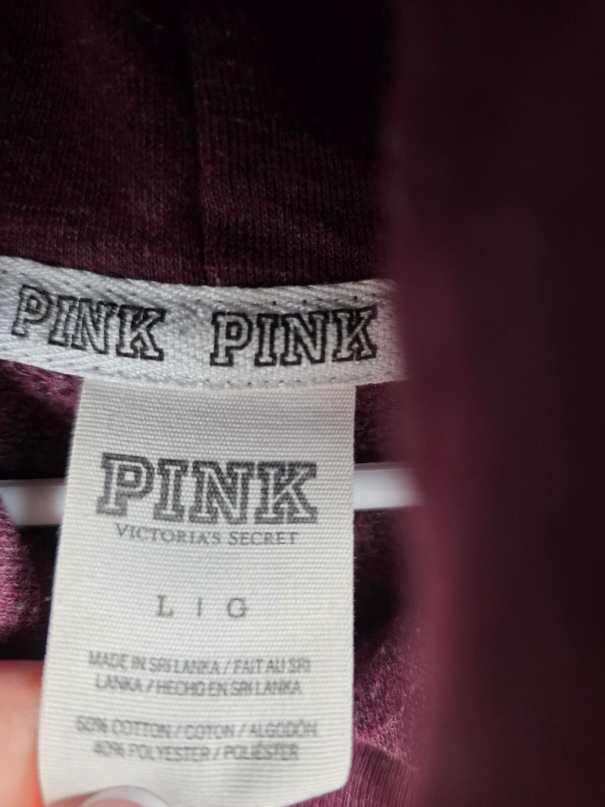 Victorias Secret Pink maroon Full zip Sequined Hoodie Jacket Logo Large