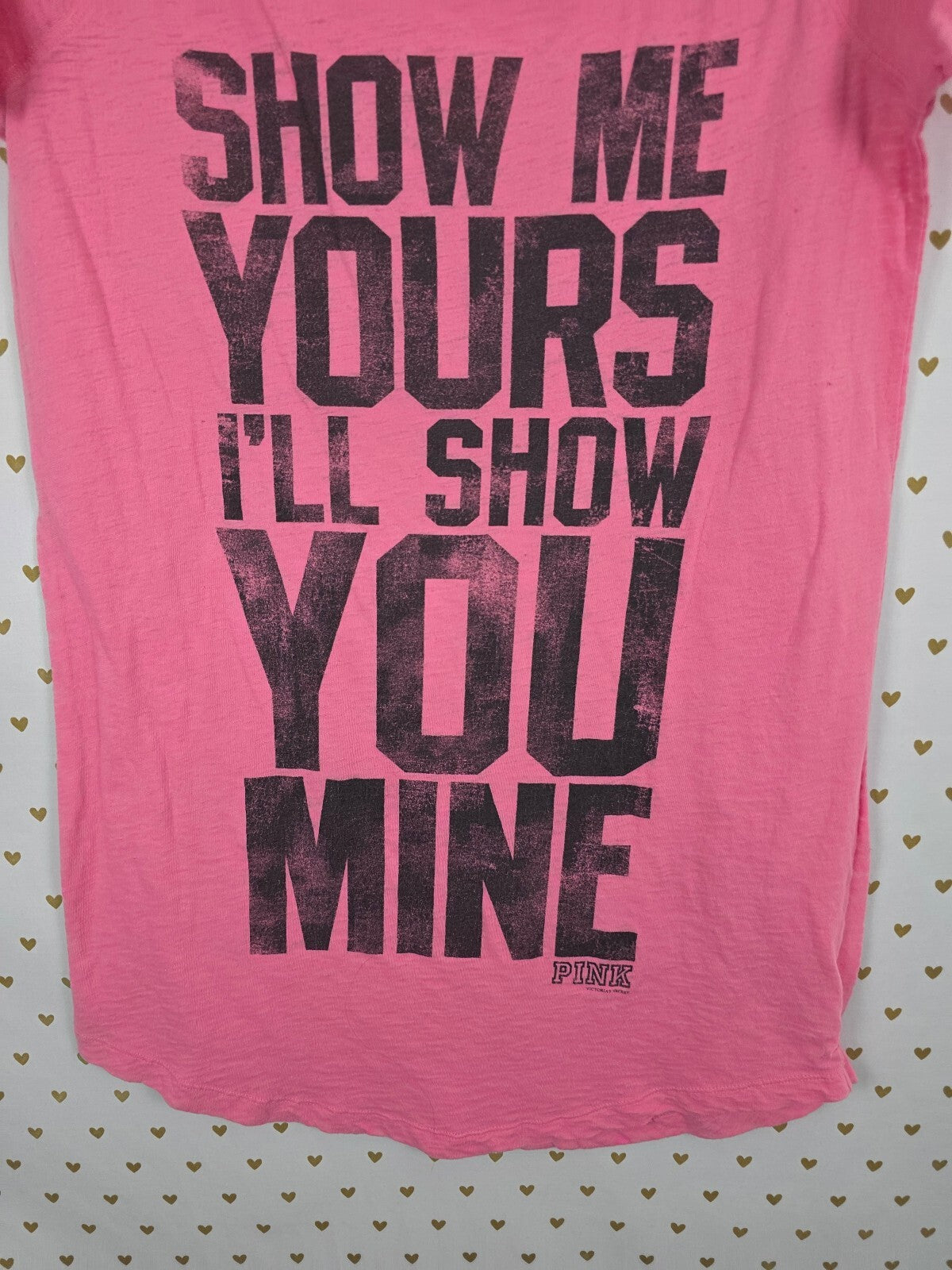 Vintage Victoria's Secret PINK Heart PINK Show Me Yours Pink Graphic Tee S