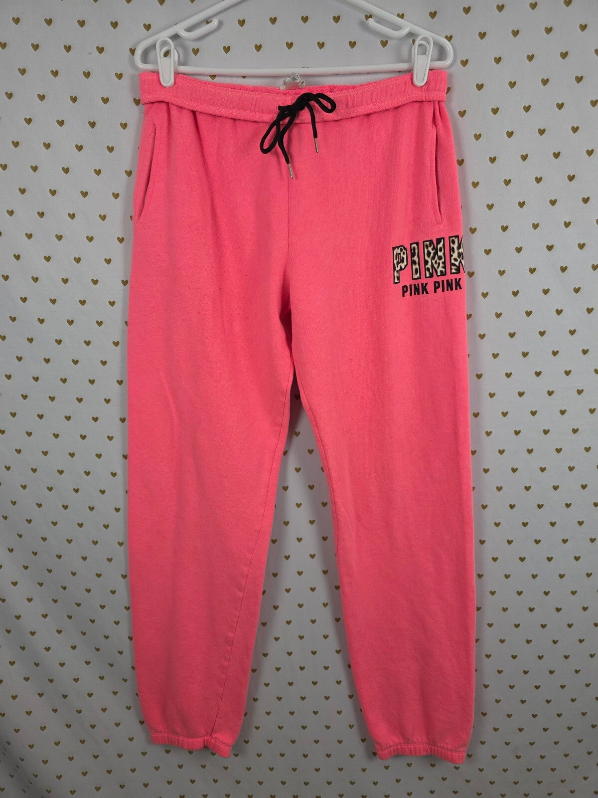 Victorias Secret PINK Vintage neon Logo cheetah Leopard Long Sweats Small