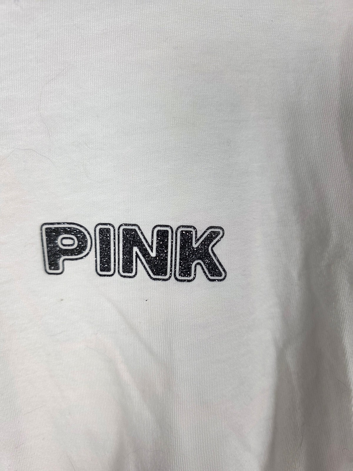 Victorias Secret PINK Long Sleeve Tee Shirt BLING Logo Glitter LARGE