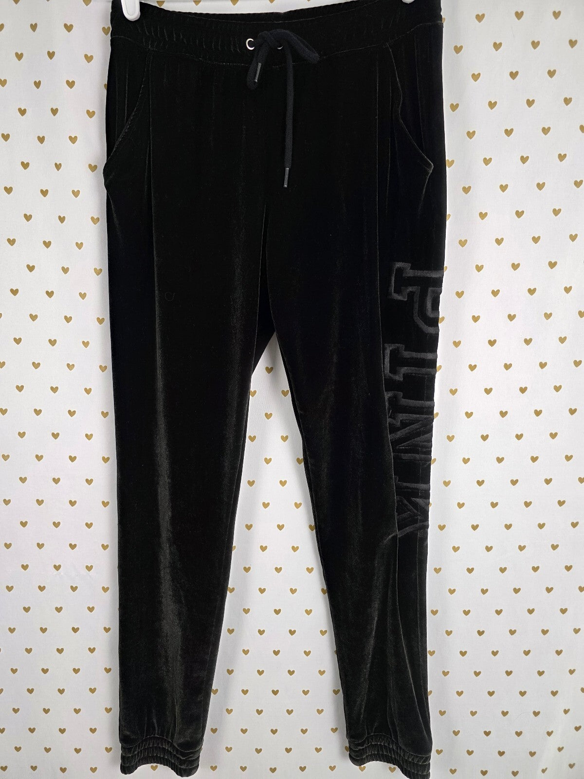 Victoria's Secret PINK Black Velour Hoodie Jogger Tracksuit Set Small