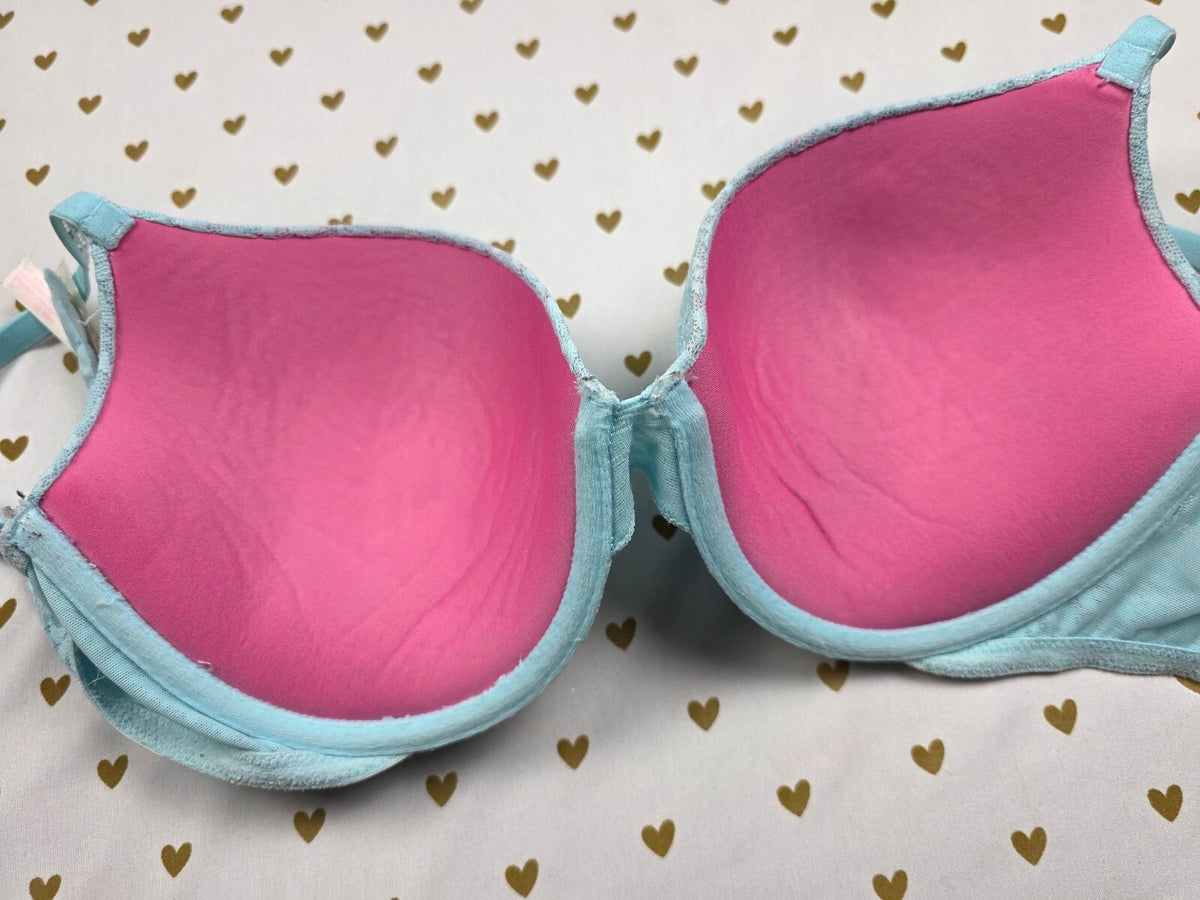 Victorias Secret Leopard Accent PINK Bra 34DD  Blue Push Up