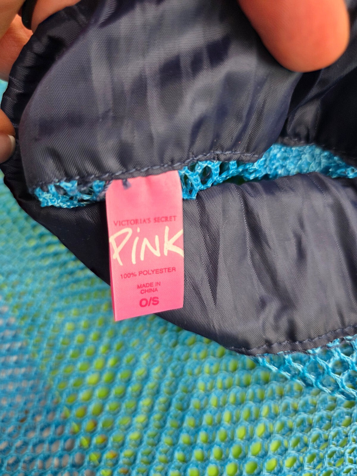2007 VS PINK University 86 Mesh Laundry Bag Blue Green Dog BLING Vintage