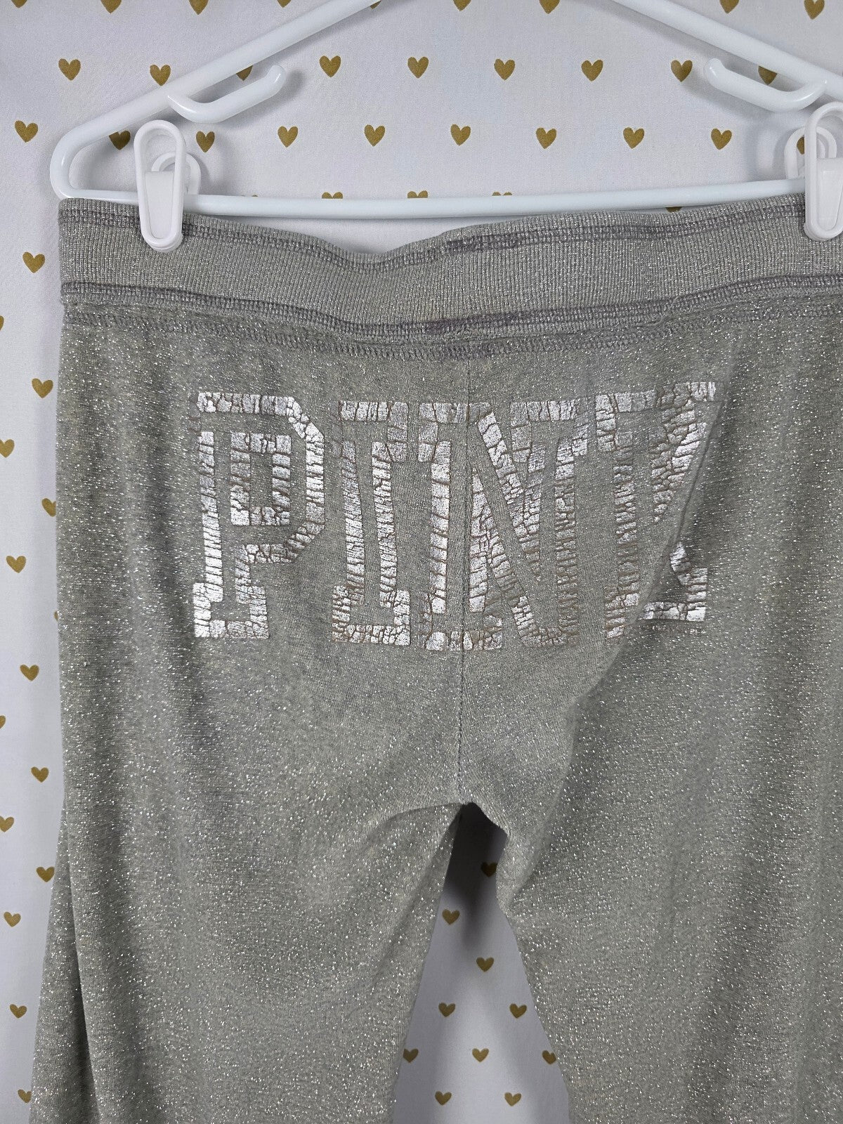 Victorias Secret Pink Vintage BLING Glitter Thread HEART SET Hoodie Sweats MED