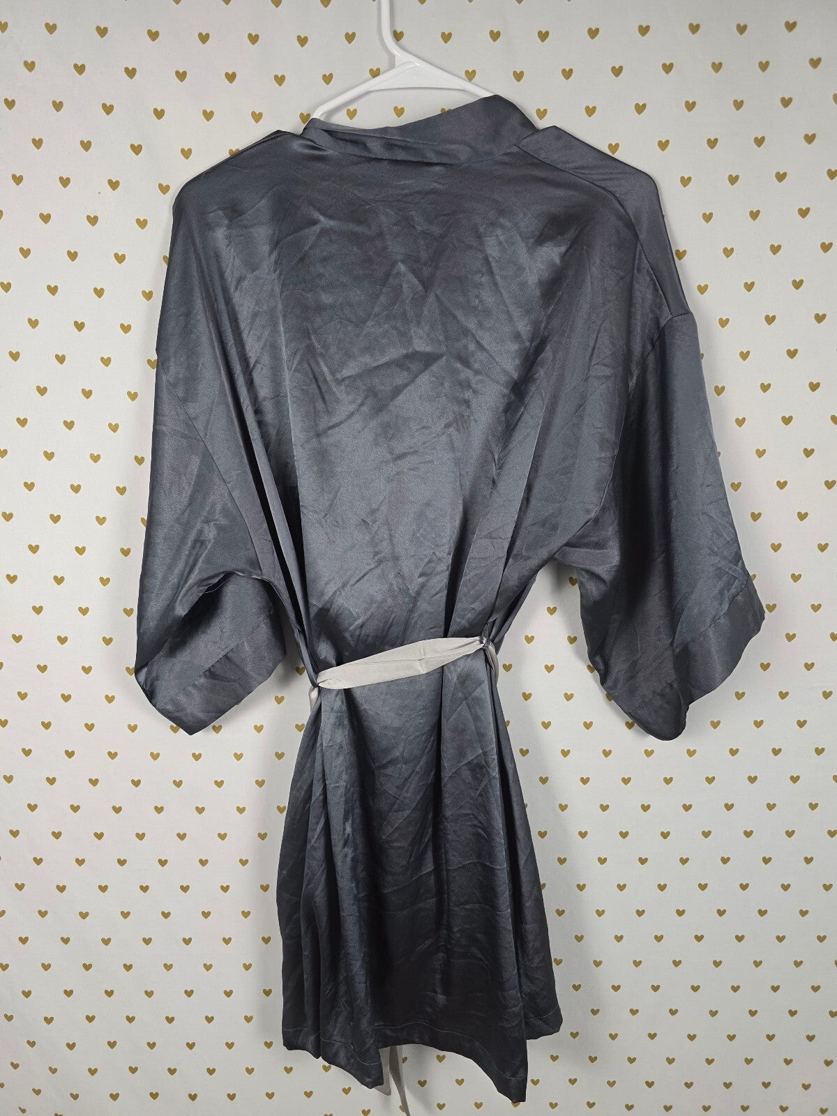 Victorias Secret Satin Silky Robe Grey Lounge Wrap Kimono XS SMALL