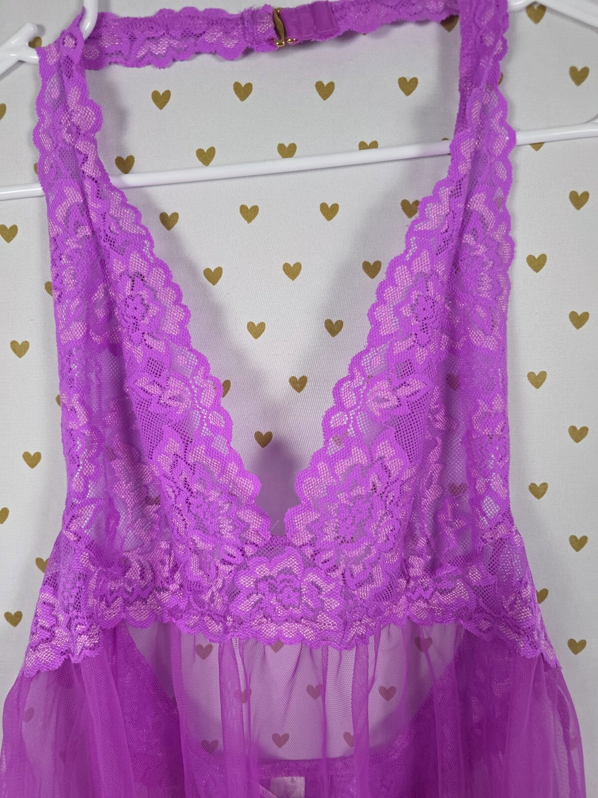 Victorias Secret Lace Tulle Ruffled Halter Nightie Lingerie Large